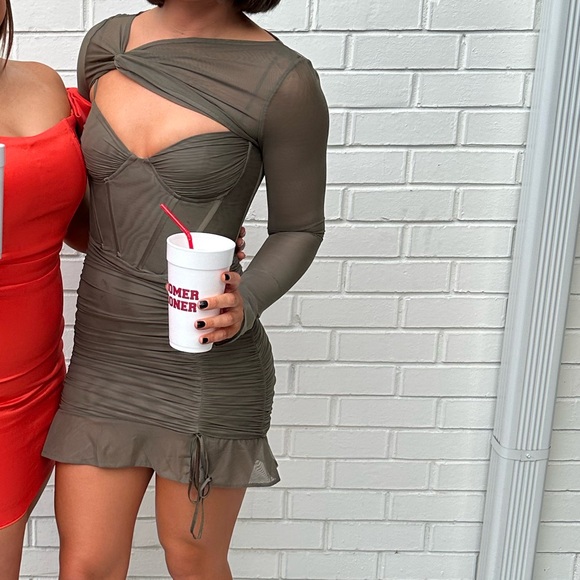 Mistress Rocks Moss Long Sleeve Corset Dress - Picture 3 of 3